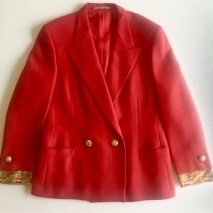 Gianni Versace Suit 2 Piece Couture Jacket Skirt Suit Medusa Red Wool Silk Italy